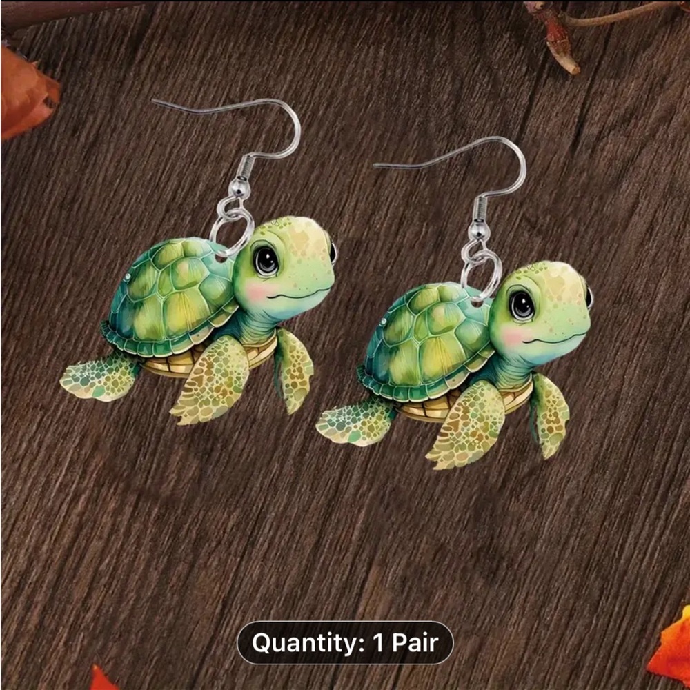 Cute acrylic green turtle earrings